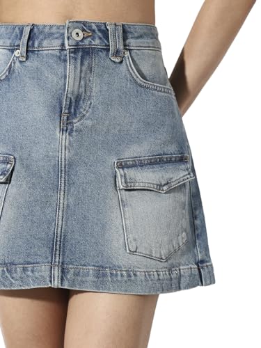 ONLY Women's Solid Flared High-Rise Blue Skirt