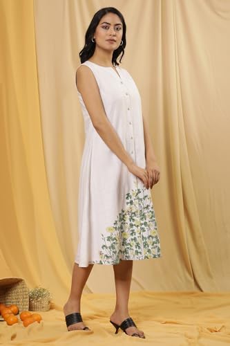 W for Woman White Floral Print Cotton A-Line Dress_24FEW11365-810684_XS