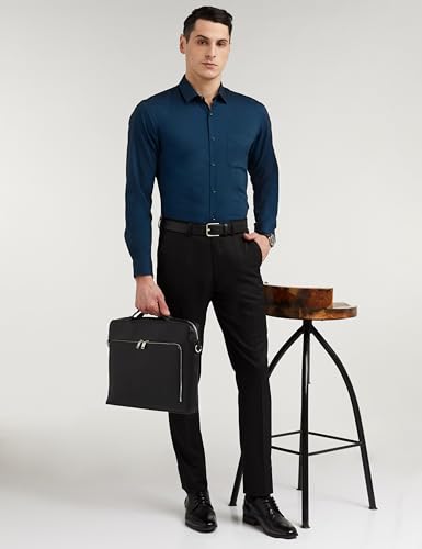 Peter England Men's Everyday Solid Slim Fit Full Sleeve Formal Shirt | Cotton-Rich, Blue