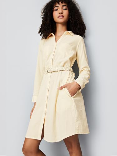 Max Women's Pure Cotton A-Line Midi Dress (SEER2D_Beige