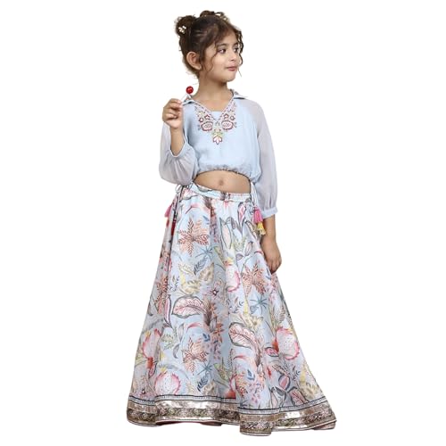 Biba Girls Blue Georgette Dyed Relaxed Lehenga Set_8-9Y