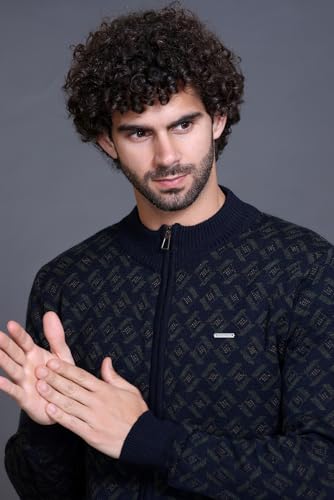 GODFREY Acrylic Zipper Turtle Neck Sweaters for Men, Black, 2XL