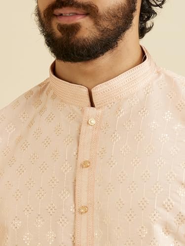 Manyavar Men's Art Silk Embroidered & Sequined Kurta Set (Peach,XXL)