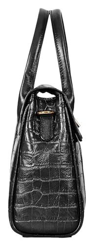 eske Noah Flap Handbag for Women Genuine Leather Satchel with Twist Lock Closure Dual Handles Detachable Sling Strap 1 Compartment Zipper and Slip Pockets Office Purse (Black)