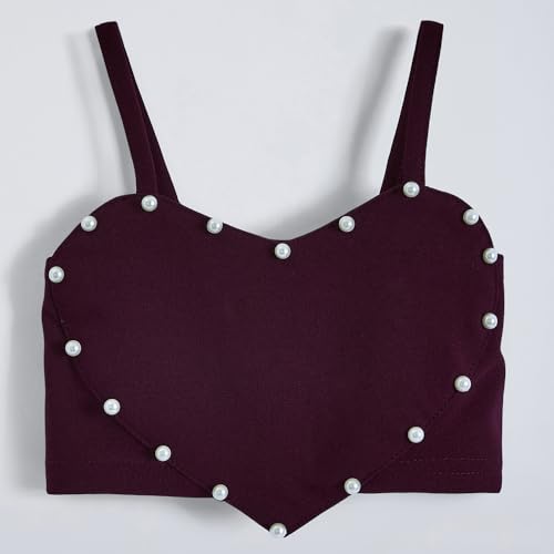 Hopscotch Girls Sleeveless Maroon 2-Pc Burgundy Pearl Accent Skirt Set (7-8 Years)