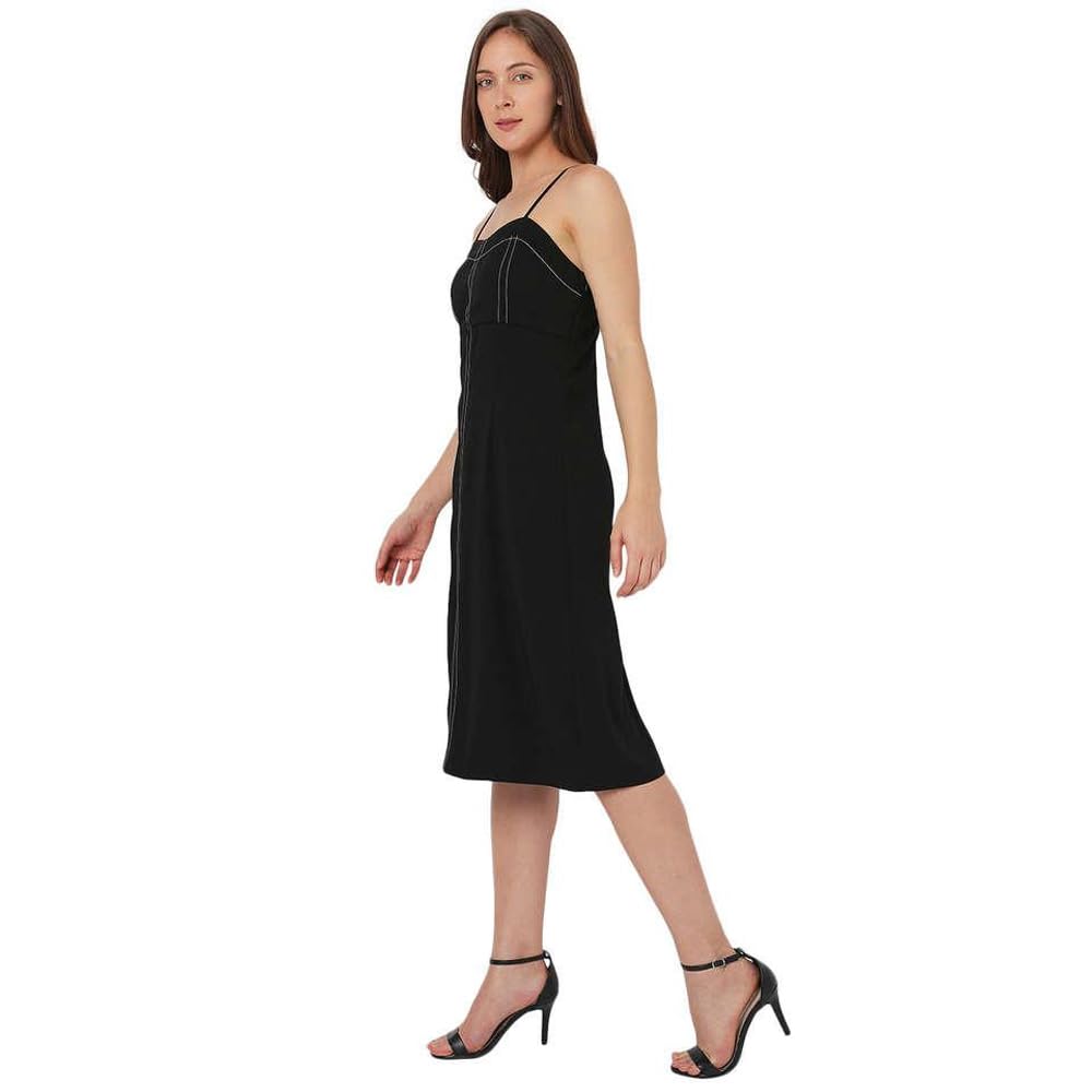 VERO Moda Solid Polyester Short Sleeves Women's Knee Length Dress (Black, XS)
