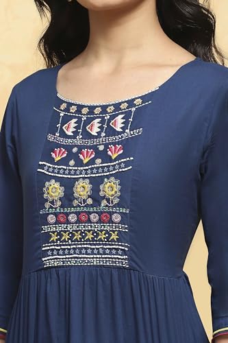 BIBA Girl's Navy Blue Cotton Tiered Solid Suit Set