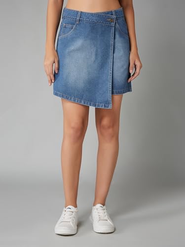 Dolce Crudo Women's Regular High Rise Clean Look Regular Denim Skorts (DOSS24DEN69-53-31-28, Cobalt Blue, 28)