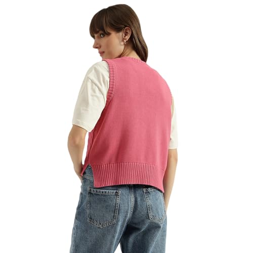United Colors of Benetton Women's Cotton Round Neck Sweater (25A1594D108YG3E0_Pink