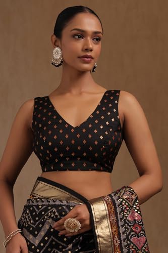 Soch Womens Black Dola Silk Chevron Saree With Stone Work