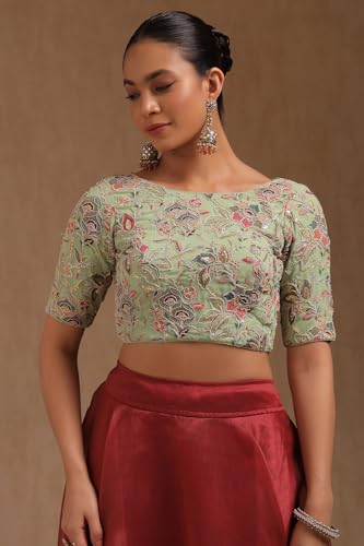 Soch Womens Light Green Georgette Embroidered Padded Blouse with Sequins
