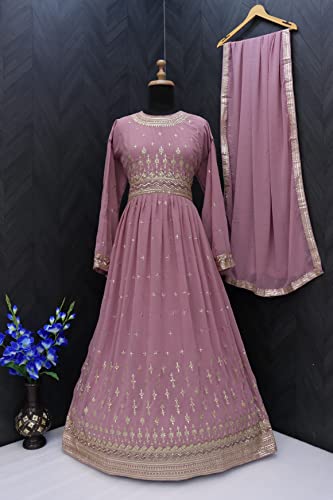 RUDRAPRAYAG Georgette Embroidered Semi-Stitched Maxi Gown For Women Lavender_5XL