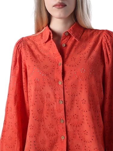 ONLY Women's Self Design Regular Fit Red Shirt