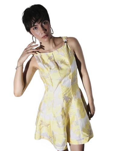 ONLY Women's Self Design Fit and Flare Yellow Dress