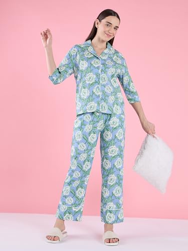 Sweet Dreams Women's Floral Printed Front Open Pyjama Set