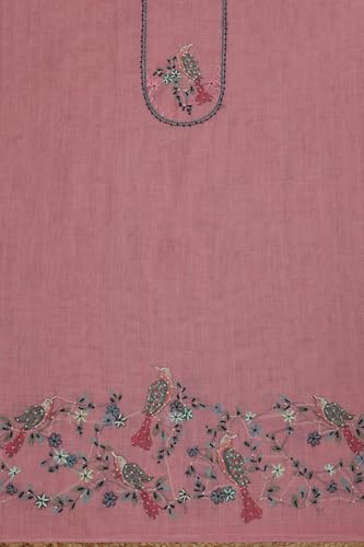Soch Womens Blush Pink Linen Shimmer Bird Motif Unstitched Dress Material With Thread Work