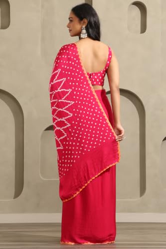 Soch Womens Fuchsia Modal Silk Bandhani Saree