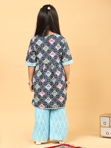 superminis Baby Girls Cotton Printed Kurti With Gota Work And Straight Palazzo (5-6 Years, Blue)