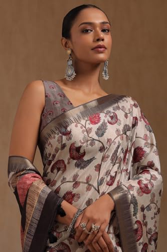Soch Womens Cream Tussar Floral Print Saree