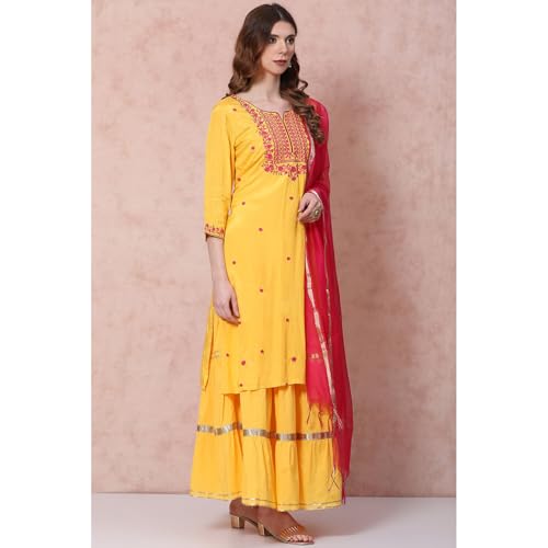 Rangriti Women Viscose Solid Suit Set (RSKASSORTED15445AW21YELL_Yellow