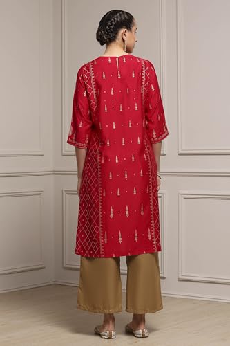 Biba Women Red Polyester Straight Printed Kurta_42
