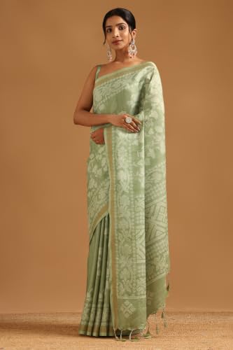 Soch Womens Light Green Art Silk Botanical Saree