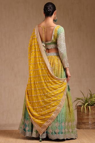 Soch Womens Green Viscose Bandhani Print Lehenga Choli With Zari