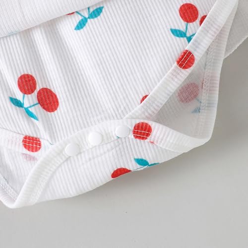 Hopscotch Girls Full Sleeves White Cherry Pattern Frill Neck Bodysuit (1-3 Months)