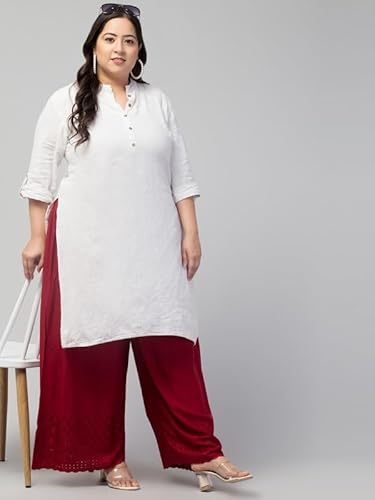 Style Prezone Rayon Flared Maroon Palazzo for Women | High Waist Trousers | Plus Size Loose Fit Bottoms for Ladies & Girls | Plain Pants