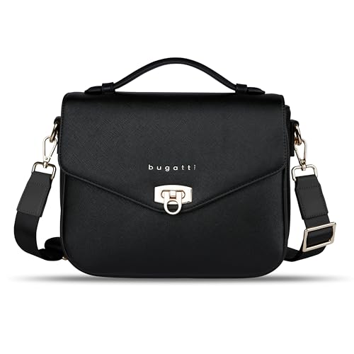 bugatti Ella Classic Women's Faux Leather Shoulder Bag Handbag, Black Saffiano, Kompakt, Contemporary