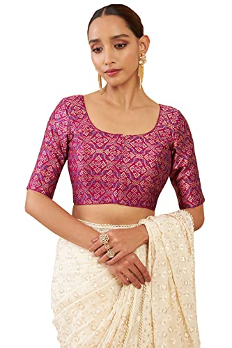 Soch Women Magenta Art Silk Half Sleeve Blouse with Woven Designs
