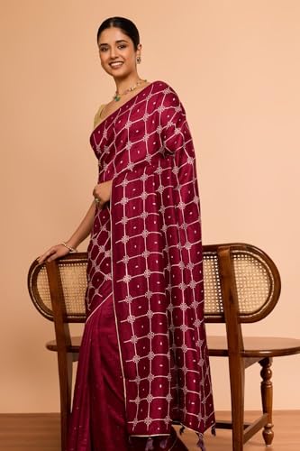 Taneira Women Dark Pink Murshidabad Pure Silk Mukaish Saree with Unstitched Blouse Piece (SAIH01AC1469-Dark Pink)