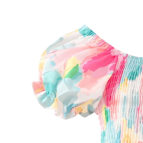 Hopscotch Girls Abstract Polyester Puff Sleeves Fit Flare Plain Casual Dresses In Red Color For Ages 6-7 Years (MTQ-4658877)