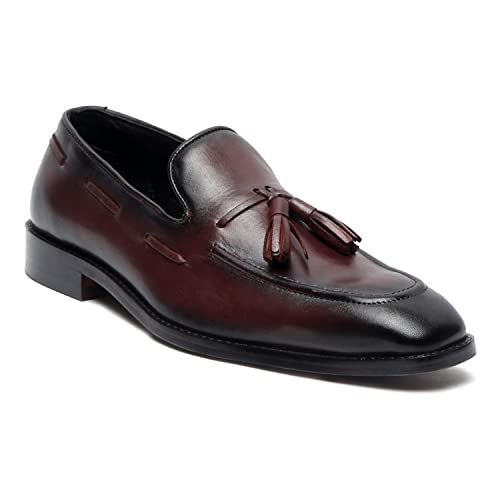 LOUIS STITCH Men's Rosewood Premium Italian Leather Shoes Moccasin American Style Handcrafted Comfortable Tassel Slipons for Men Formal Officewear (Size-11 UK) (EXTARW_)