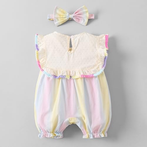 Hopscotch Pom Pom Bow Embroidery Romper (12-18 Months)