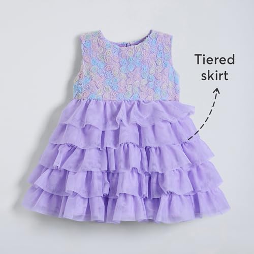 Hopscotch Girls Purple Sleeveless Floral Applique Ruffled Dress For Age (12-18 Months)