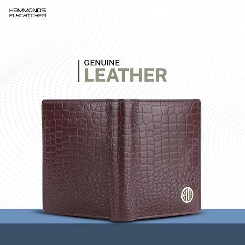 HAMMONDS FLYCATCHER Wallet for Men Leather Original, Mens Wallet, Leather Wallets for Men Stylish, Bi-Fold Wallets for Man, 3 Card Slots, 2 ID Slots, Coin Pocket, Gift for Mens - Croc Redwood Brown