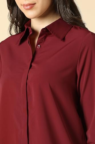 Women Maroon Solid Long Sleeves Shirt