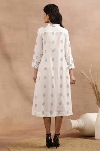 W Women White Polka Print Cotton Flarred Dress_24FEW11081-313884_L
