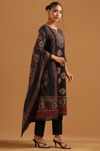 Soch Womens Black Cotton Printed Ethnic Motifs Digital Print Salwar Suit