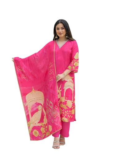 Divena Pink Muslin Digital Print Kurta Pant Set with Dupatta-DK2174