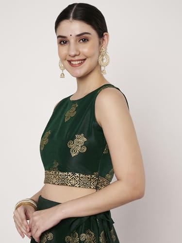studio rasa Women's Dupion Block Printed Back-tie Readymade Blouse for Festive Wedding Party (TPWC725BL75S_Green-2_Small)