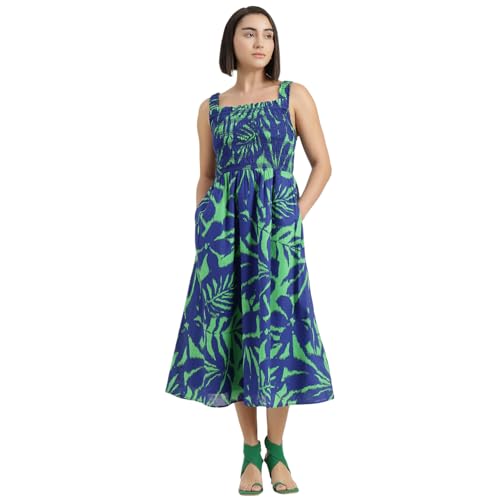 United Colors of Benetton Regular Fit Shoulder Straps Printed Dress (Size : 2XL) - 26P4WVNDR327I902 Blue