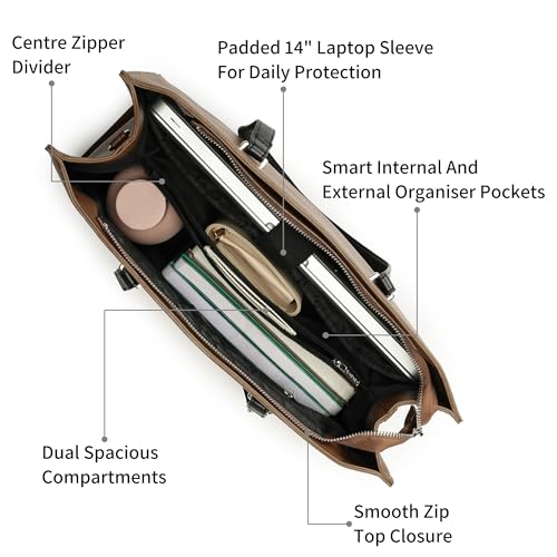 Fastrack CarryAll Laptop Tote | Faux-Leather Women’s Tote Bag | 14'' Laptop Sleeve, Dual Carry Options & Multi-Compartment Design
