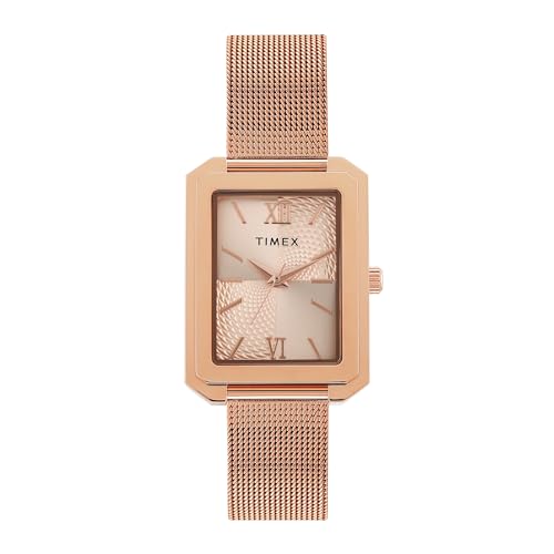 TIMEX Analog Watch for Women with Rose Gold Dial & Rose Gold Stainless Steel Bracelet Band - Water Resistant Women's Wrist Watches -TWEL233SMU02