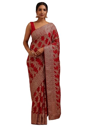 Soch Womens Fuchsia Georgette Embroidered Saree With Zari