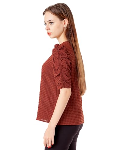 Zink London Women's Brown Textured Straight Top