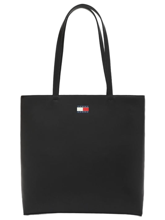 Tommy Hilfiger Solid Black Pu Tote Bags