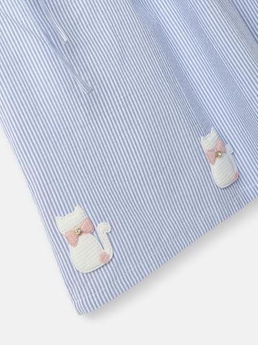 Nautinati Girls' Cotton Peterpan Collar Dress with Front Pockets and Cat Patches