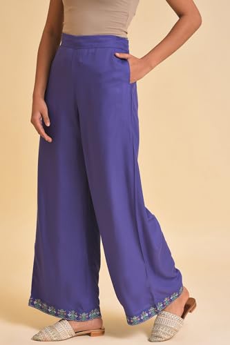 W for Woman Light Purple Floral Printed Lace Rayon Straight Kurta and Parallel Pant Set (ONWAS18662-120066-M)